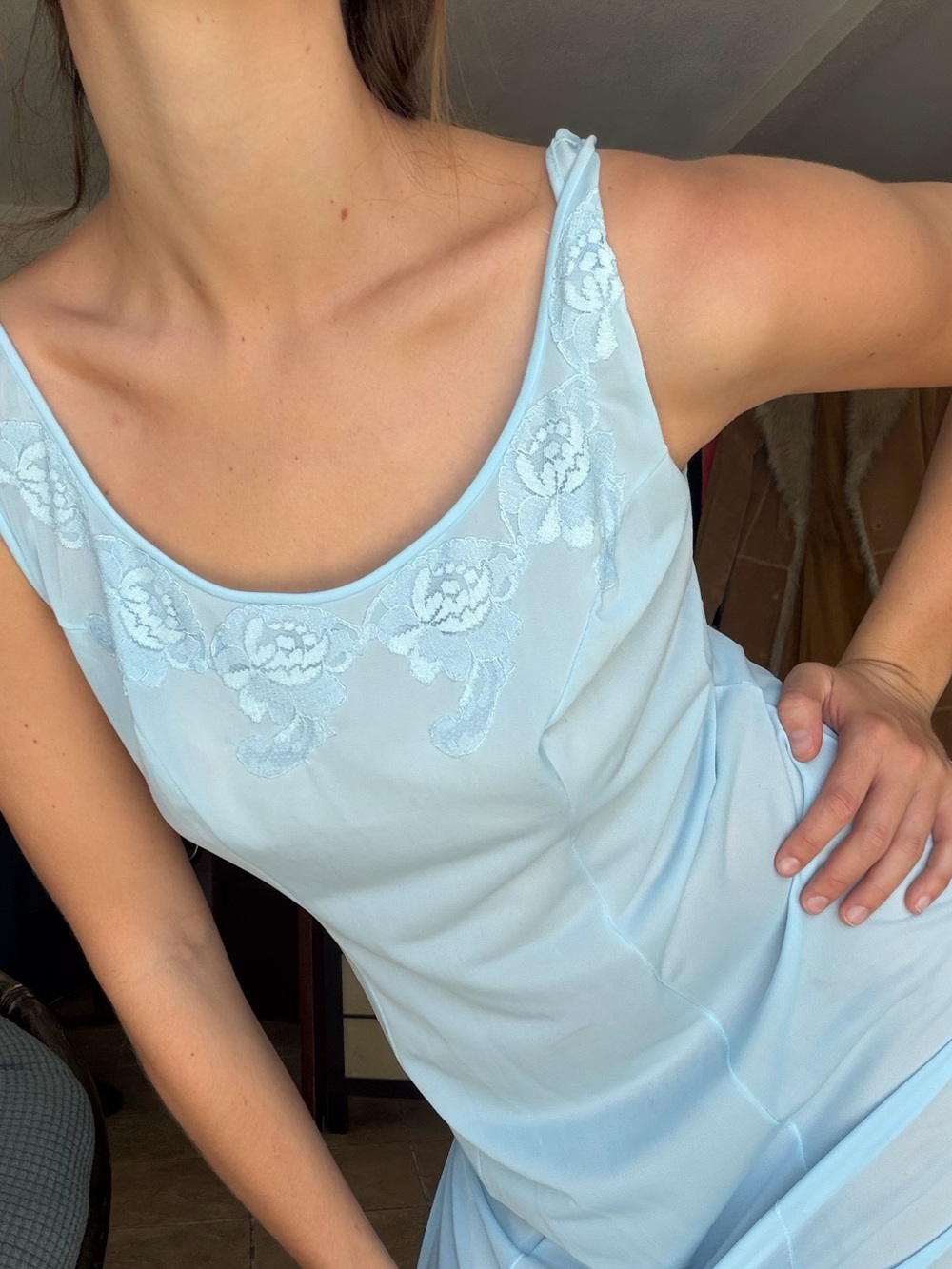 Vintage Light Blue Lace-Trim Slip Chemise - Picture 3 of 5